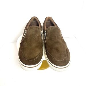 Lauren Ralph Lauren Brown Suede Dual Zip Slip On Sneakers Womens Shoes